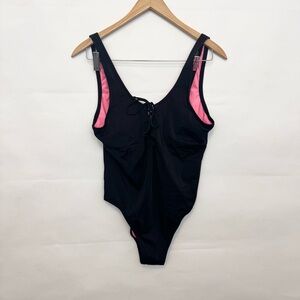 Victoria’ Secret PINK Womens Black Lace Up One Piece Swimsuit Bathing Suit large